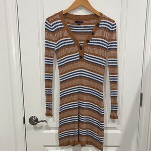 American Eagle Outfitters Brown and Blue Striped Dress size xsmall ribbed
